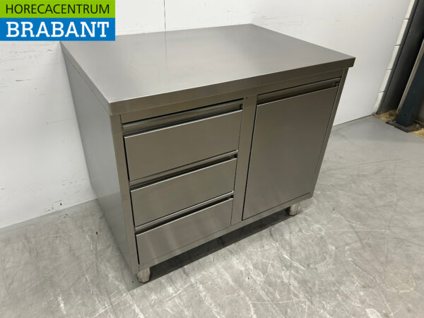 Edelstahl Arbeitsschrank Arbeitstisch Abfalleimer und 3 Schubladen 100 cm Horeca – Bild 3