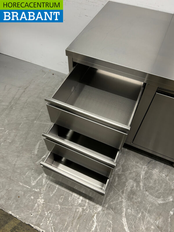 Edelstahl Arbeitsschrank Arbeitstisch Abfalleimer und 3 Schubladen 100 cm Horeca – Bild 4