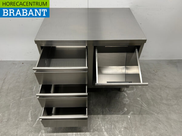 Edelstahl Arbeitsschrank Arbeitstisch Abfalleimer und 3 Schubladen 100 cm Horeca – Bild 5