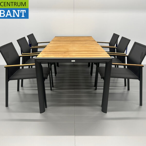 Best Freizeitmöbel Terrassenset Esstisch mit 6 Stühlen Anthrazit Teak Horeca