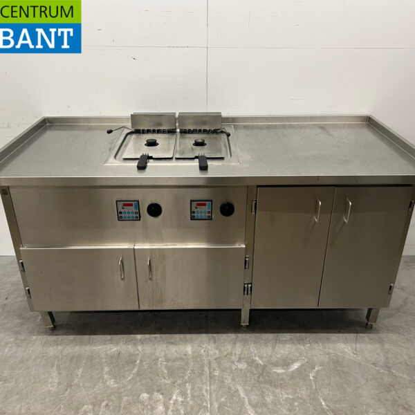 Edelstahl-Doppelfritteuse Frittieren 2 x 12 Liter 400V 185 cm Catering