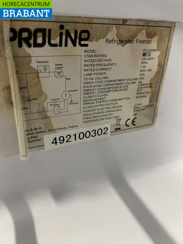 Proline Kühlschrank Kühl-Gefrier-Kombination Gefrierschrank 223 Liter 230V Horeca – Bild 5