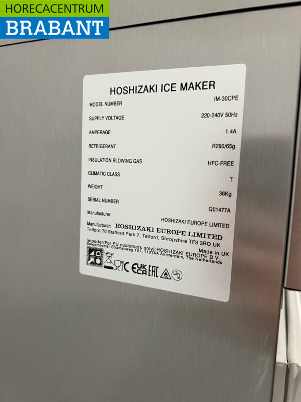 Edelstahl Hoshizaki IM-30CPE mit 11,5 kg Bunker Produziert 30 kg pro Tag 230V Horeca – Bild 7