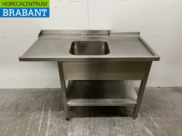 Futtertisch aus Edelstahl für Durchlaufspülmaschine 125,5 cm Horeca
