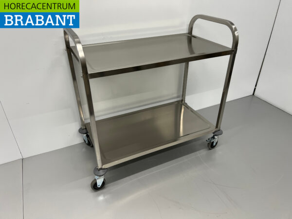 Edelstahl Servierwagen 2 Etagen 95 cm Horeca – Bild 3