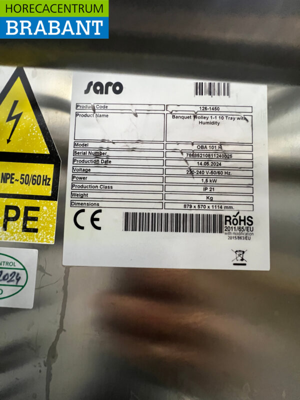 Saro Beheizter Bankettwagen aus Edelstahl Dampf 10 x 1/1 GN 230V Horeca – Bild 5