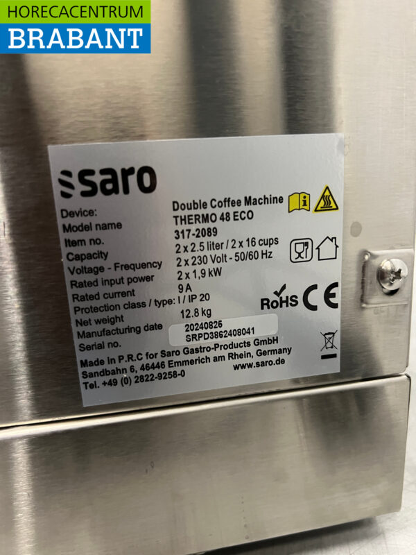 Saro Kaffeemaschine aus Edelstahl mit Thermoskannen 2,2 Liter 2 x 230V Horeca – Bild 7