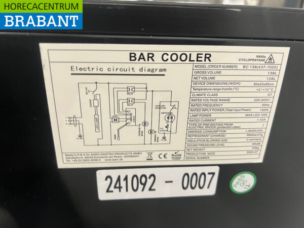 Saro Bar-Kühlschrank Backbar-Kühlung 1 Tür 230V Horeca – Bild 5