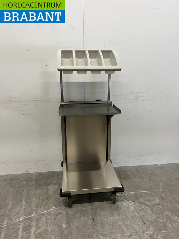 Mobiler Lowerator aus Edelstahl Servierwagen mit Besteckkasten Catering