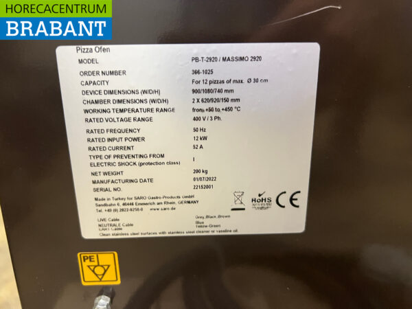 Saro Pizzaofen aus Edelstahl 2 x 6 Pizzen 400V Horeca – Bild 6