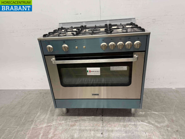 Saro 5-Flammen-Gasherd aus Edelstahl mit Gasbackofen Erdgas/230V Horeca