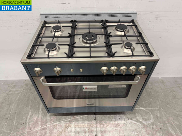 Saro 5-Flammen-Gasherd aus Edelstahl mit Gasbackofen Erdgas/230V Horeca – Bild 4