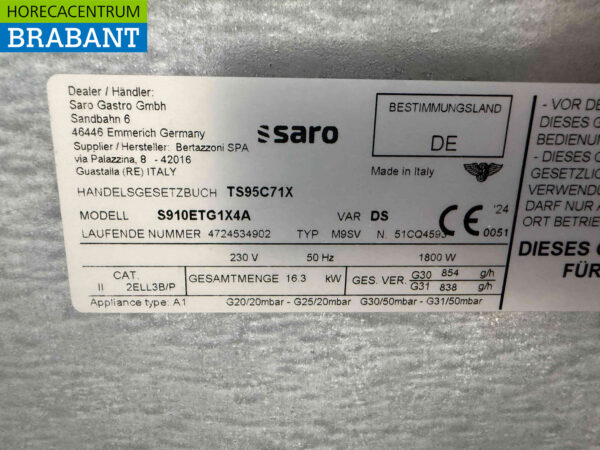 Saro 5-Flammen-Gasherd aus Edelstahl mit Gasbackofen Erdgas/230V Horeca – Bild 6