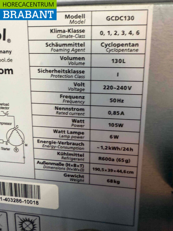 Gastro-Cool Glastürkühlschrank Getränkekühlschrank 155 Liter 230V Horeca – Bild 5
