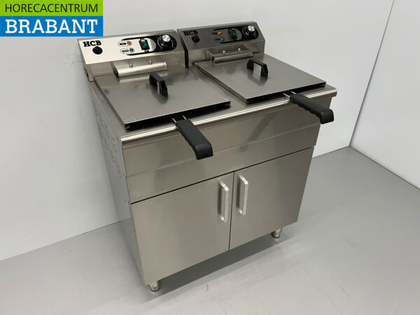 HCB Edelstahl-Doppelfriteuse Frittieren 2 x 16 Liter 400V Catering – Bild 3