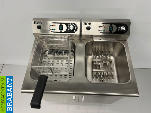 HCB Edelstahl-Doppelfriteuse Frittieren 2 x 16 Liter 400V Catering – Bild 6