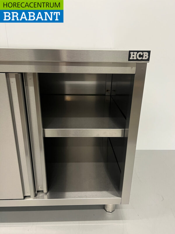 Edelstahl Arbeitsschrank Schrank Arbeitstisch Premium-line 2 Schiebetüren und 3 Schubladen 140 cm Catering – Bild 6
