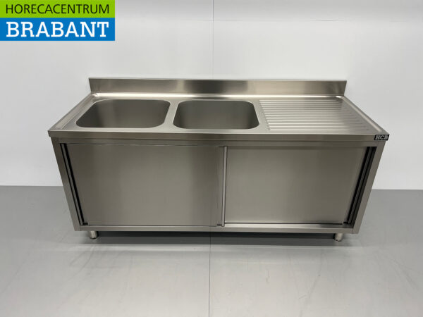 Edelstahl Doppelspültisch 2 Schiebetüren Premium-line 180 cm Catering