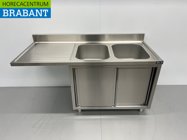Edelstahlspüle Doppelspülen Premium-line 2 Schiebetüren 160 cm Catering