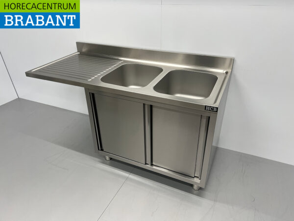 Edelstahlspüle Doppelspülen Premium-line 2 Schiebetüren 160 cm Catering – Bild 2
