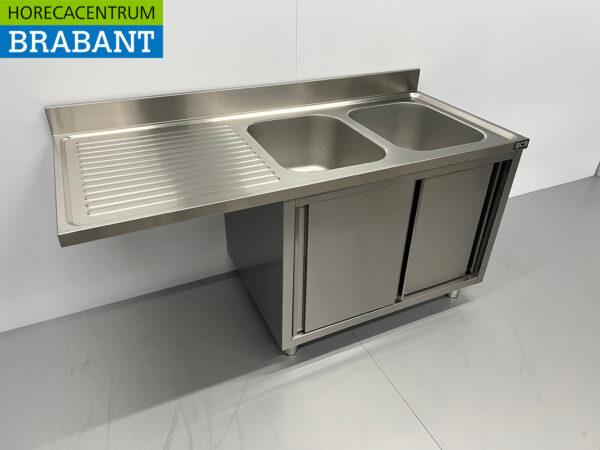 Edelstahlspüle Doppelspülen Premium-line 2 Schiebetüren 160 cm Catering – Bild 3
