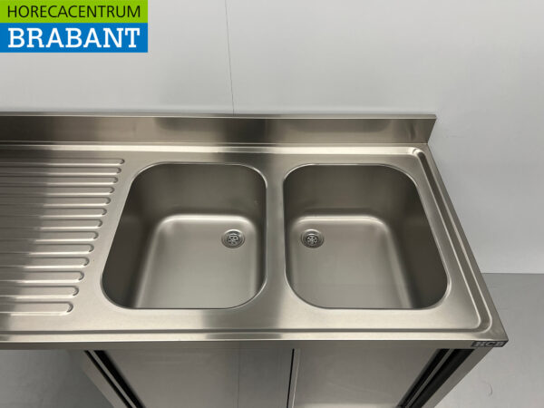 Edelstahlspüle Doppelspülen Premium-line 2 Schiebetüren 160 cm Catering – Bild 4