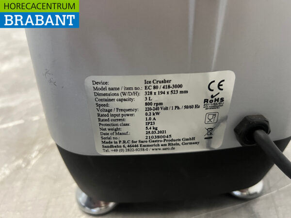 Saro EC80 Eiscrusher Eiscrusher 100 kg pro Stunde 230V Horeca – Bild 6