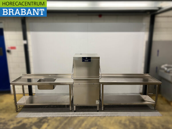 Hobart Durchschubspülmaschine aus Edelstahl mit 2024 Zuführ- und Entnahmetisch! Waschmaschine 400V Horeca