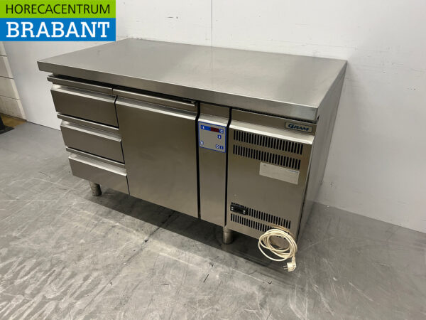 Rostfreier Stahl Gram Gekühlte Werkbank 1 Tür und 3 Schubladen 136,5 cm 230V Horeca – Bild 2