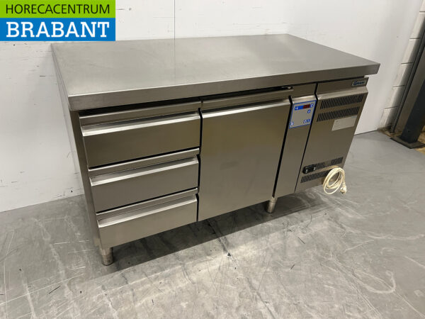 Rostfreier Stahl Gram Gekühlte Werkbank 1 Tür und 3 Schubladen 136,5 cm 230V Horeca – Bild 3