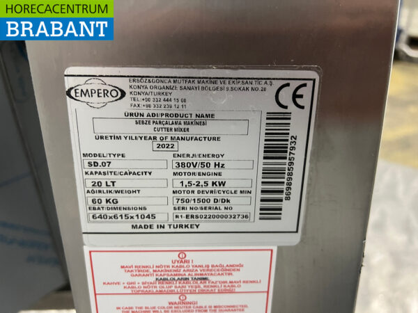 Empero Kutter / Mixer / Gemüseschneider aus Edelstahl 20 Liter 230V Horeca – Bild 8