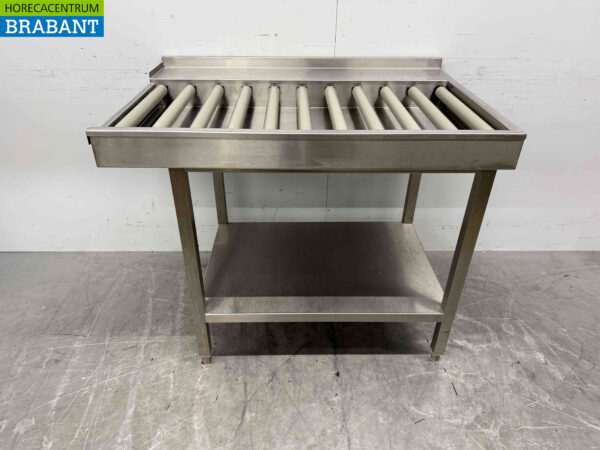Edelstahl Abtropftisch / Rollenbahn für Durchziehspülmaschine 100,5 cm Horeca