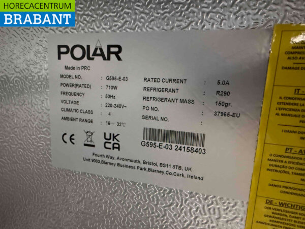 Edelstahl Polar G595 Doppeltüriger 2-türiger Kühlschrank 1200 Liter 230V Horeca – Bild 5