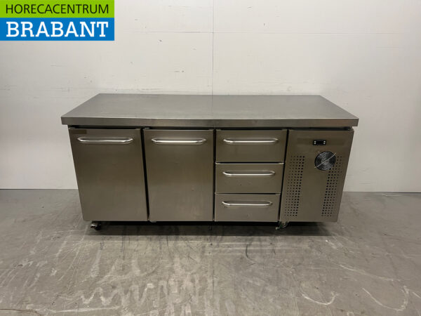 Edelstahl Gram Mobile gekühlte Werkbank 2 Türen und 3 Schubladen 172,5 cm 230V Horeca