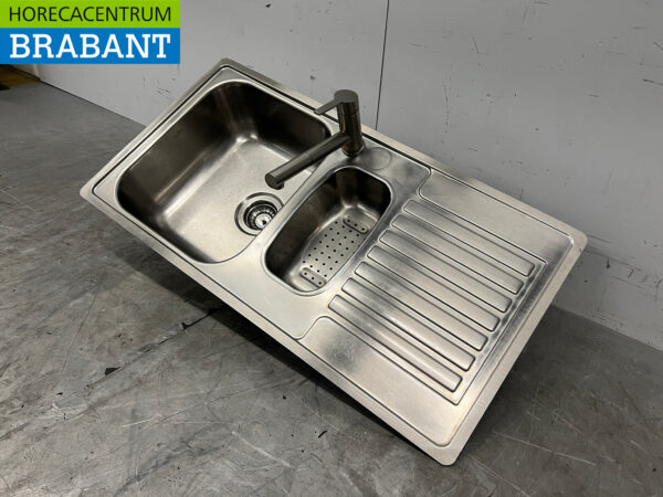 Spülbecken aus Edelstahl mit Wasserhahn 94 x 49 cm Horeca – Bild 2