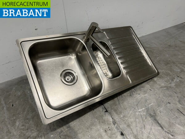 Spülbecken aus Edelstahl mit Wasserhahn 94 x 49 cm Horeca – Bild 3