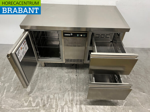 Edelstahl Zanussi gekühlte Werkbank 1 Tür und 2 Schubladen 127,5 cm 230V Horeca – Bild 4