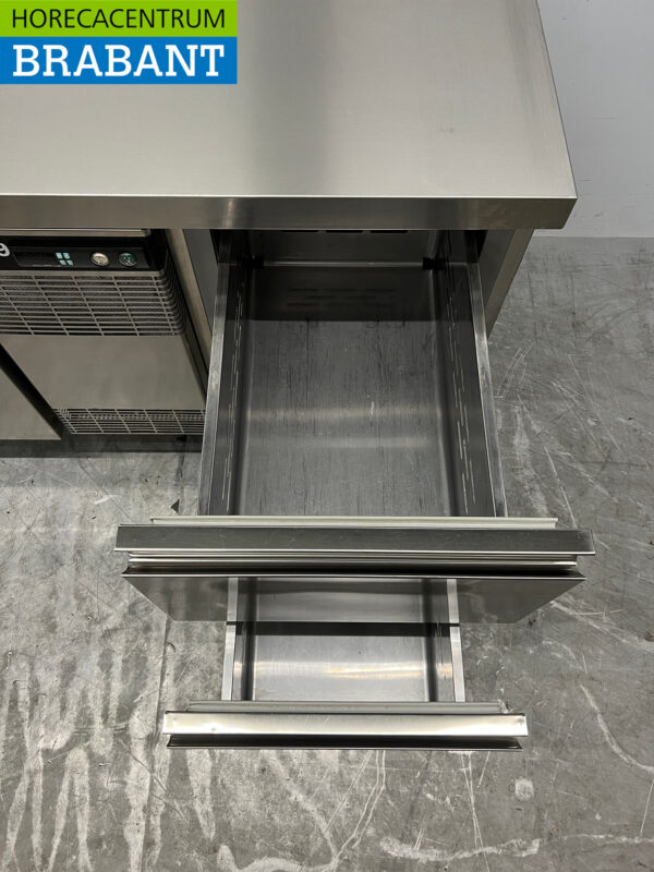 Edelstahl Zanussi gekühlte Werkbank 1 Tür und 2 Schubladen 127,5 cm 230V Horeca – Bild 5