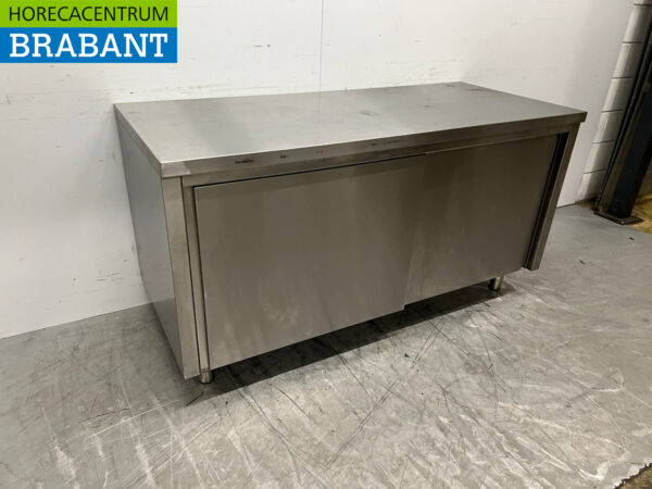 Arbeitsschrank aus Edelstahl 2 Schiebetüren 160 cm Catering – Bild 2