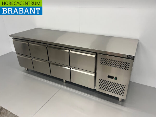 Edelstahl HCB Gekühlte Werkbank 8 Schubladen 223 cm 230V Horeca – Bild 2