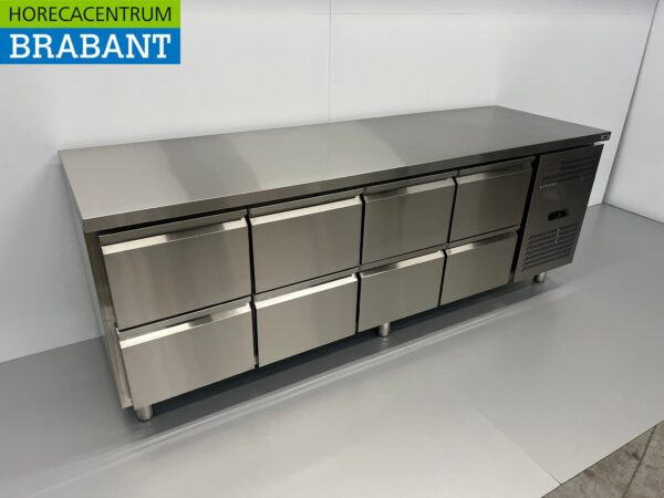 Edelstahl HCB Gekühlte Werkbank 8 Schubladen 223 cm 230V Horeca – Bild 3