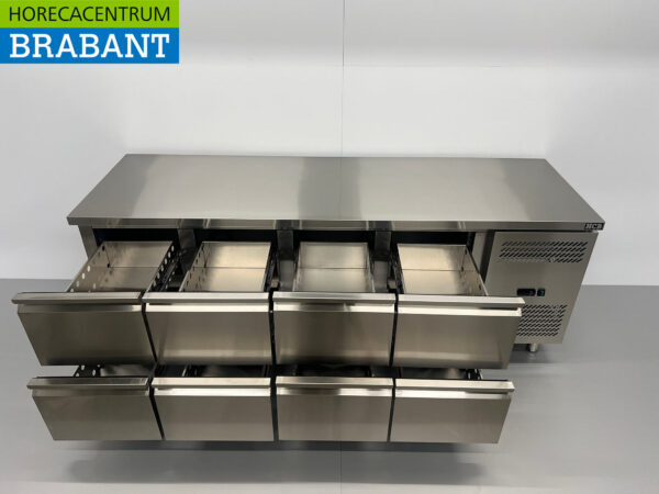 Edelstahl HCB Gekühlte Werkbank 8 Schubladen 223 cm 230V Horeca – Bild 4