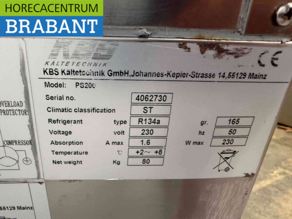 Edelstahl KBS Gekühlte Werkbank 2 Türen 90,5 cm 230V Horeca – Bild 5