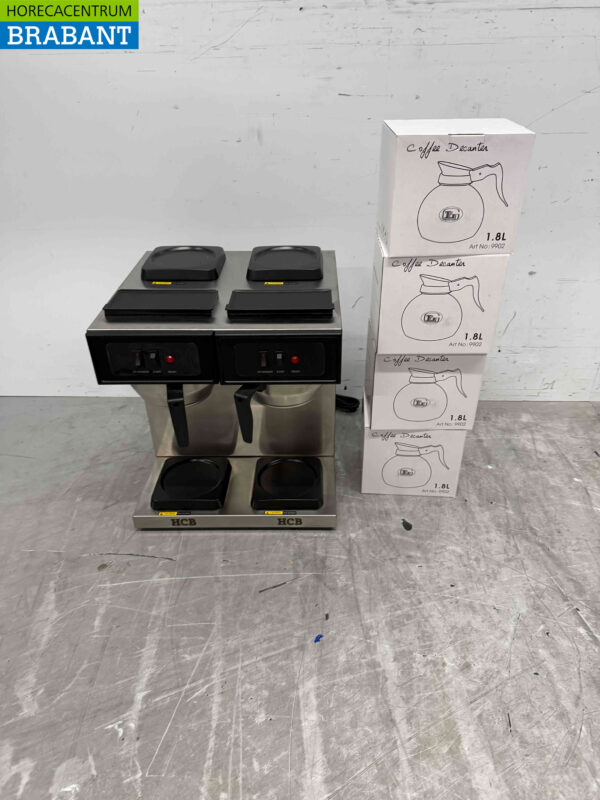 HCB Edelstahl Doppel-Kaffeemaschine Kaffeemaschine mit 4 Kannen 1,8 Liter 230V Horeca