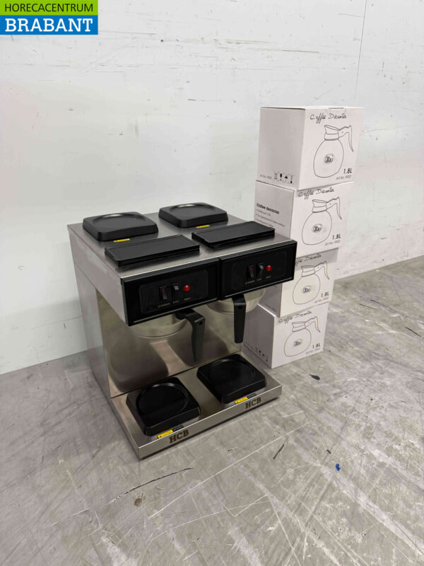 HCB Edelstahl Doppel-Kaffeemaschine Kaffeemaschine mit 4 Kannen 1,8 Liter 230V Horeca – Bild 2