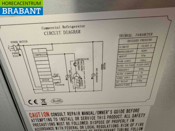 Gekühlte Werkbank aus Edelstahl 2 Türen 133 cm 230V Horeca (kopie) – Bild 5