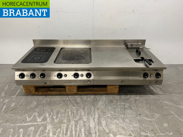 Edelstahl MKN Backstraße Elektroherd mit Griddle und Fritteuse 170 cm 400V Horeca