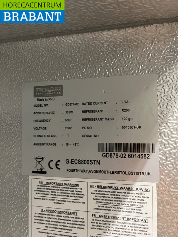 Edelstahl Polar G595 Doppeltüriger 2-türiger Kühlschrank 1200 Liter 230V Horeca (kopie) – Bild 5