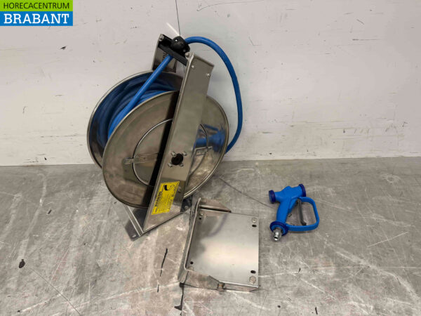 Edelstahl-Schlauchtrommel mit 10-Meter-Schlauch und Reinigungspistole Horeca