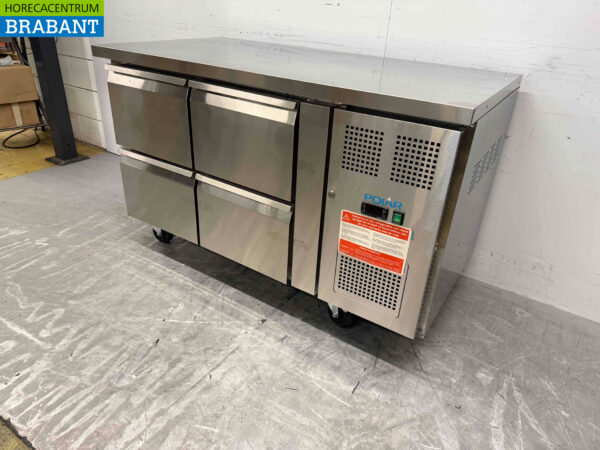 Polar gekühlte Werkbank aus Edelstahl 4 Schubladen 136 cm 230V Horeca – Bild 2